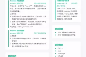 清新脱俗的Android开发工程师Word简历模板（亮绿灰底）